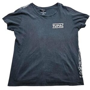 2Pac Relaxed Tee Mens Large Black Bandana Paisley Back Print Graphic T-Shirt